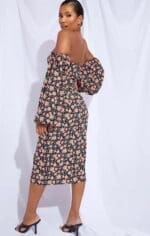 Plt black floral Bardot puff sleeve wrap dress - Image 2