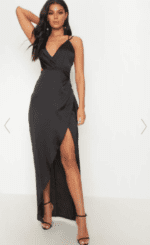 Plt black asymmetric sleeve cut out split leg maxi dress