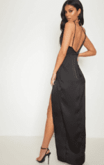Plt black asymmetric sleeve cut out split leg maxi dress - Image 4