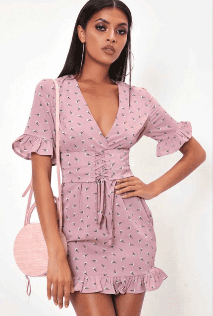 Isawitfirst floral lace up detail tea dress