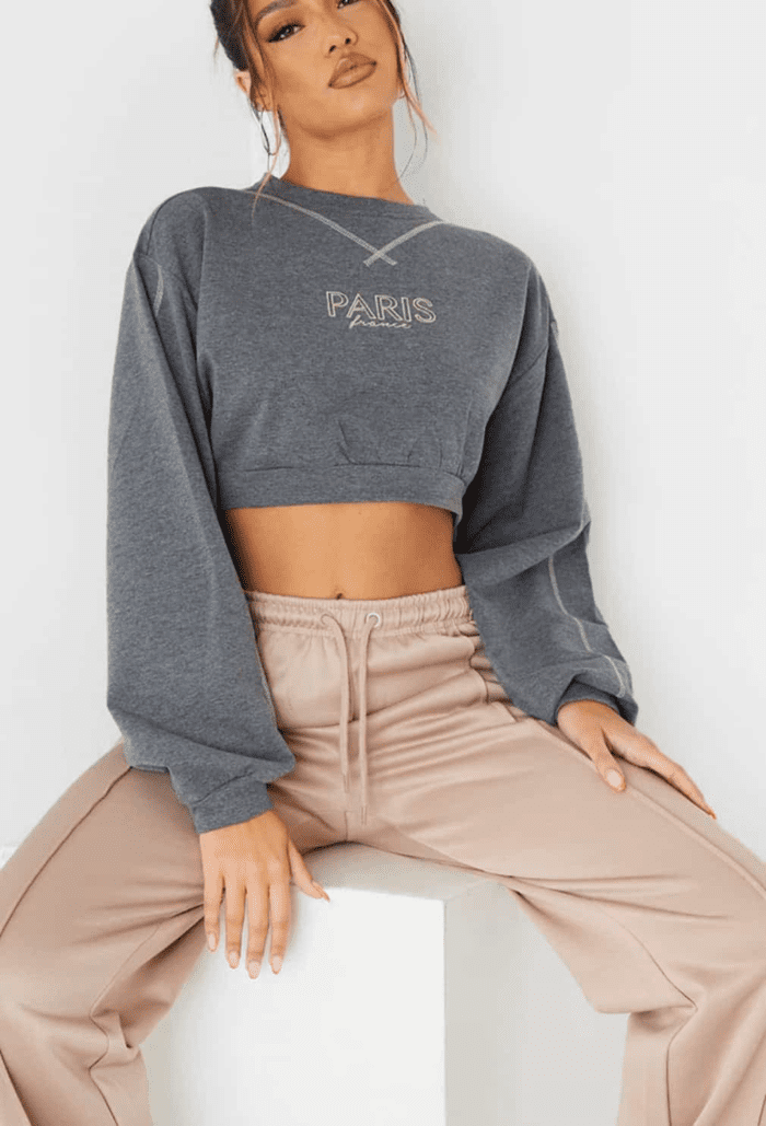Plt charcoal Paris contrast stitch cropped sweat - Image 2