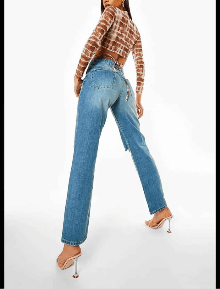 Isawitfirst mid rise busted knee boyfriend jeans with belt - Image 4