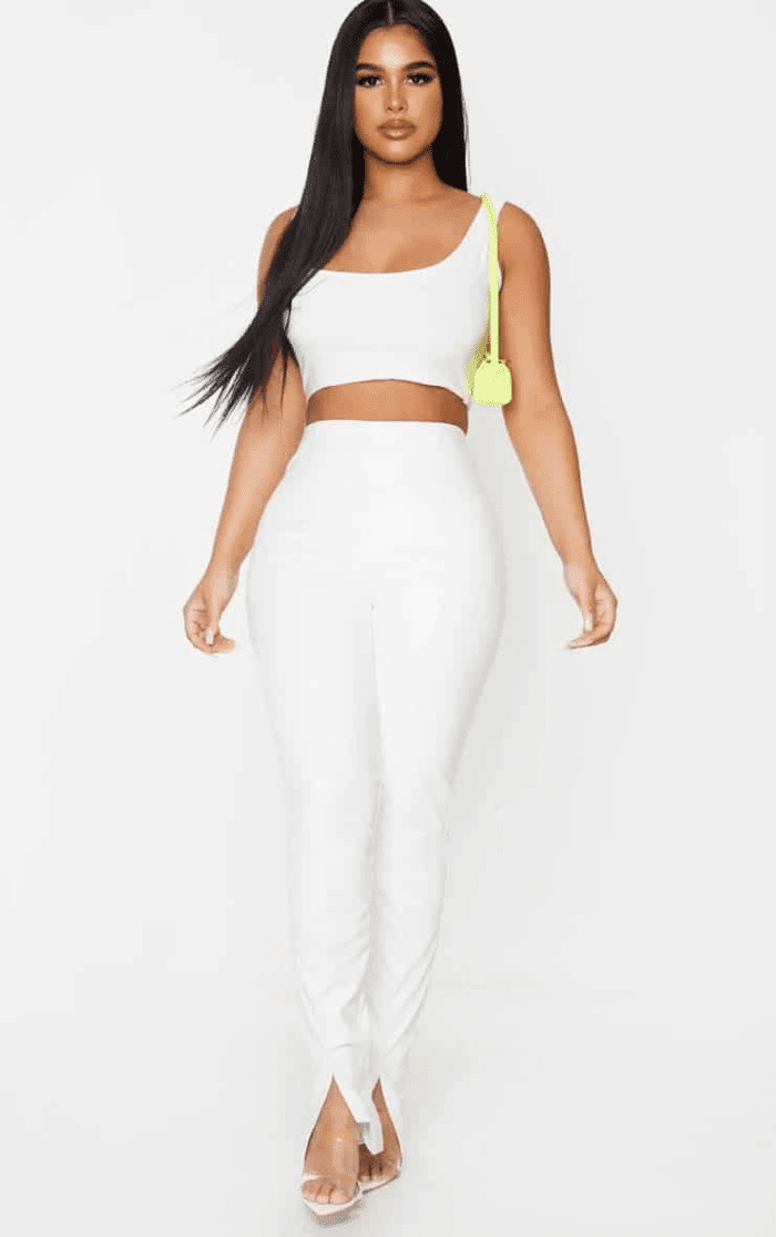 Plt petite cream ruched split hem pu - Image 2