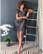 Vila mini dress with tiered skirt in black ditsy floral