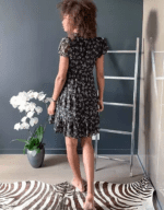 Vila mini dress with tiered skirt in black ditsy floral - Image 3