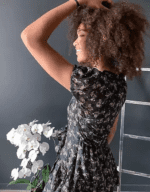 Vila mini dress with tiered skirt in black ditsy floral - Image 4