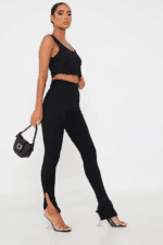 Plt black ribbed split hem leggings - Image 3