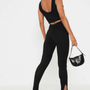 Plt black ribbed split hem leggings