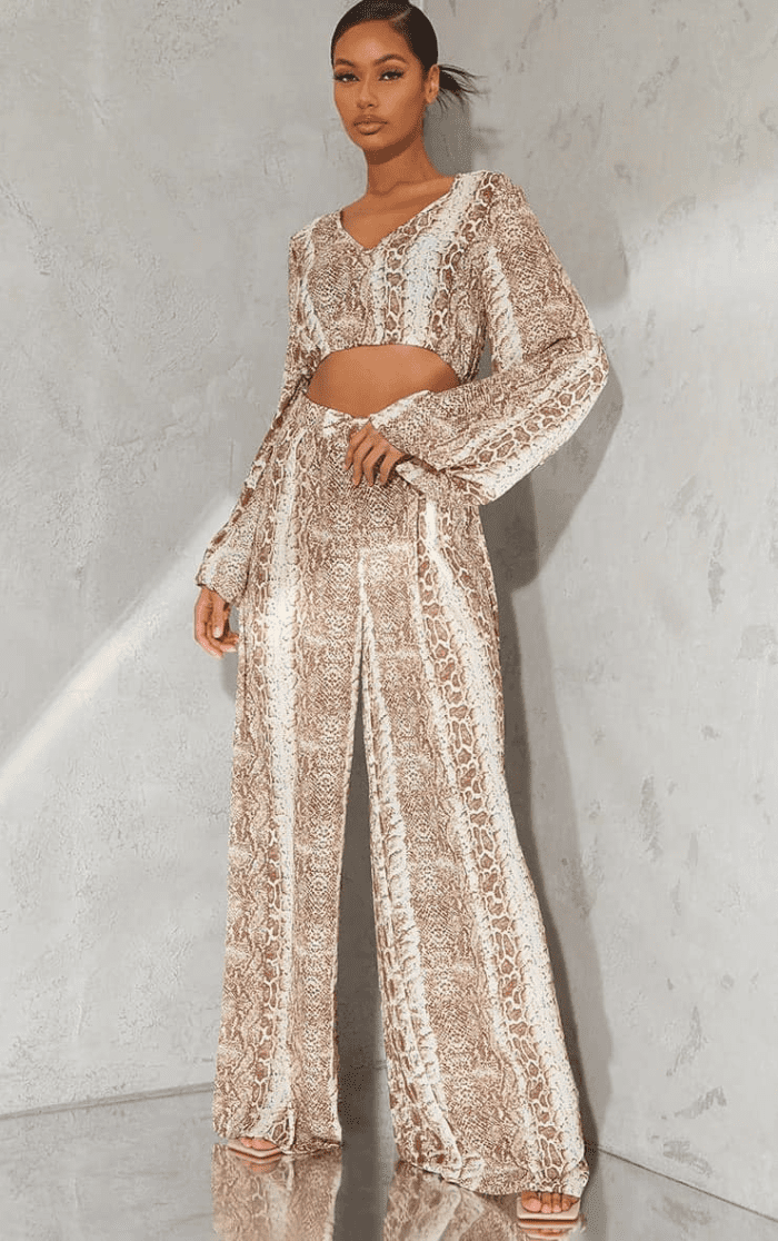 Plt brown snake printed satin wide leg trouser - Image 4