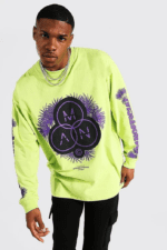Boohoo oversized man official long sleeve lime tshirt