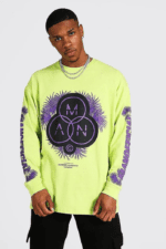 Boohoo oversized man official long sleeve lime tshirt - Image 3