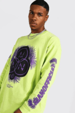 Boohoo oversized man official long sleeve lime tshirt - Image 4
