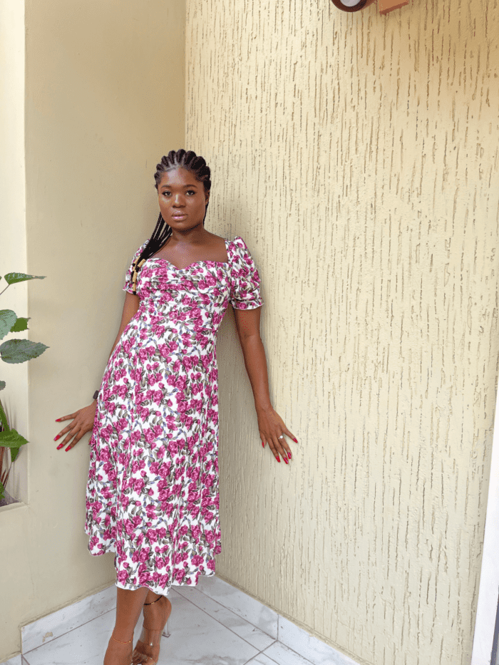 Floral print puff sleeve button front maxi dress - Image 2