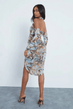 Ruched Abstract Front Helter Cut Out Midi Dress - Image 4