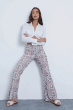 Turquoise Sea Scarf Print Flared Trousers