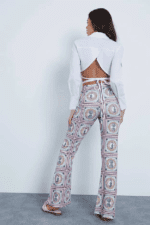 Turquoise Sea Scarf Print Flared Trousers - Image 3