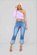 Two Toned Heart Straight Leg Crop Jeans - Medium Blue Wash - Image 2