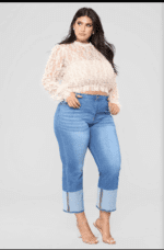 Two Toned Heart Straight Leg Crop Jeans - Medium Blue Wash - Image 3