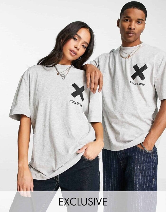 COLLUSION Unisex logo organic cotton t-shirt in grey marl - Image 2