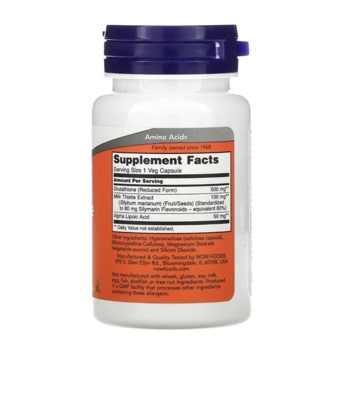 NOW Supplements, Glutathione 500 mg, With Milk Thistle Extract & Alpha Lipoic Acid, Free Radical Neutralizer*, 30 Veg Capsules - Image 2