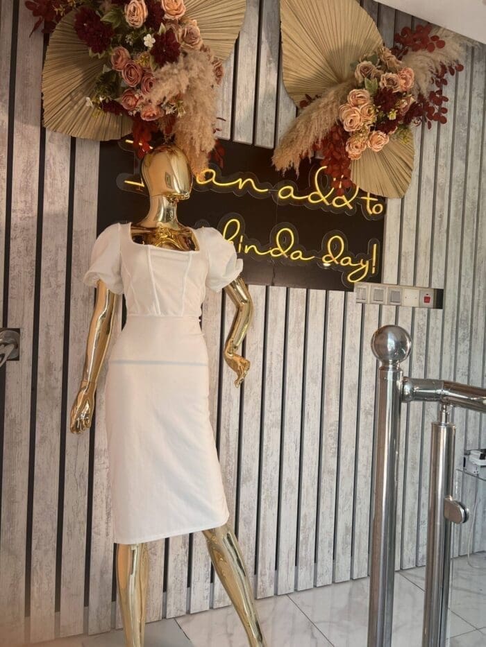 I Saw It First woven puff sleeve binding detail midi dress - Image 2