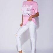 Pink Paris Print Oversized T-Shirt