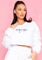Nicole White Missy Empire Branded Slogan Cropped Sweater