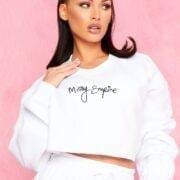 Nicole White Missy Empire Branded Slogan Cropped Sweater