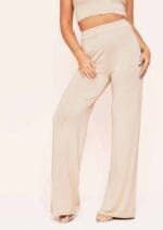 Aleena Beige Wide Leg Jersey Trousers - Image 2