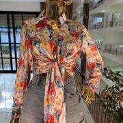 Allover Floral Print Tie Front Top