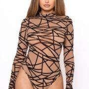 Fashionnova Heartless Mesh Bodysuit in Mocha/combo