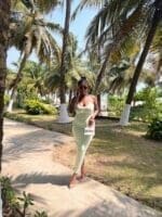 Sage Green Contrast Trim Detail V Neck Strappy Maxi Dress