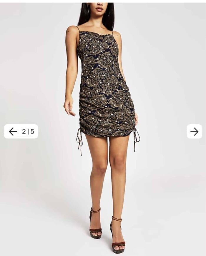 GOLD PRINT RUCHED SLIP DRESS - Image 2