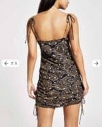 GOLD PRINT RUCHED SLIP DRESS