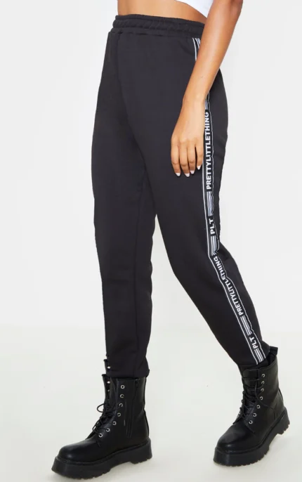 Pretty Little Thing Black Tape Cuff Jogger