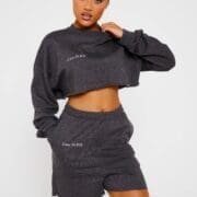 Charcoal Grey "LTK" Embroidered Cropped Sweatshirt