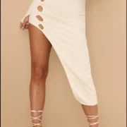 Pretty Little Thing Recycled Stone Crinkle Rib Out Detail Midi Skirt