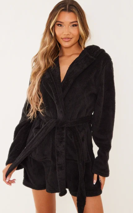 Prettylittlething Black Fluffy Dressing Gown