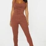 Shape Soft Brown Rib Tie Back Seam Details Crop Top