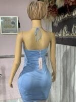 BNWT Oh Poly Tesni Light Baby Blue Plunge Cowl Drape Bodycon Mini Dress - Image 2