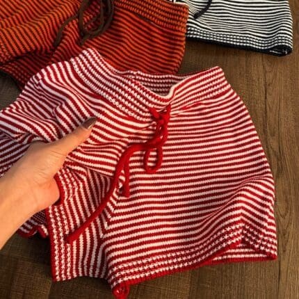 Korean Ribbon Stripe Crop Top