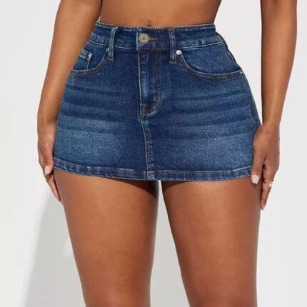 CurveFit High Waist Denim Mini Skirt